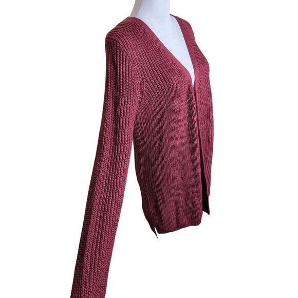Pinque Long Sleeve Open Knit Cardigan Sweater Womens Size M Maroon Red - Picture 3 of 10